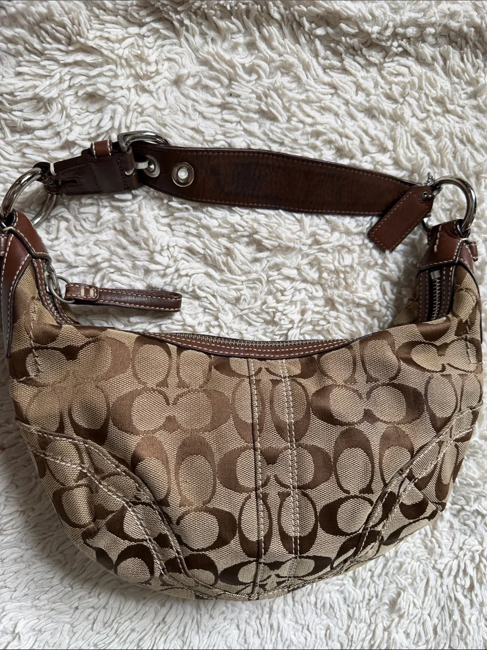 Vintage Y2K Coach Signature Canvas Leather Small Hobo Shoulder Bag